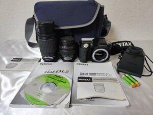 80★まとめて★ PENTAX ist D L2/レンズ 75-300/DA 18-55/ HAKUBA 液晶モニタールーペ 3×/ ケース ペンタックス デジタル一眼レフ カメラ 