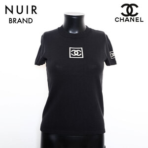 極美品 シャネル CHANEL スポーツライン ココマーク コットンニット 03A Size36 半袖Ｔシャツ ブラック WS9606