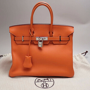 【質屋】HERMES エルメス バーキン 25 オレンジ/シルバー金具 □J刻印 美品 [S3611]