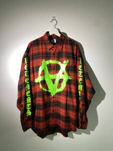 美品 正規22AW VETEMENTS ヴェトモン Anarchy Check Flannel Shirt アナーキー チェック フランネル シャツ 長袖 UE52SH800R 赤本物612O▲