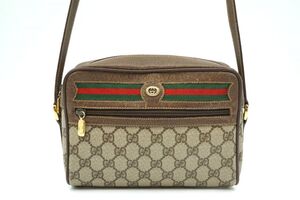 1円〜 グッチ アクセサリーコレクション ヴィンテージ シェリーライン ショルダーバッグ GGプラス PVCレザー 茶 ブラウン GUCCI 0597h