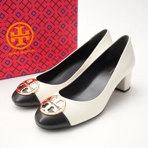 MH0821▲未使用 トリーバーチ/TORY BURCH Chelsea 50mm 146762 レザー キャップトゥパンプス ロゴ パンプス 靴 サイズ7/約24cm相当