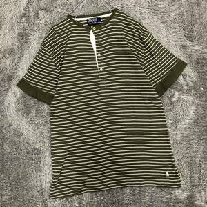 polo Ralph Lauren ポロラルフローレン ヘンリーネック 半袖Tシャツ カットソー サイズM ボーダー 緑 メンズ トップス 最落なし （R20）