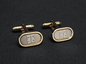 ■美品■ GIVENCHY ジバンシィ ロゴプレート カフスボタン カフリンクス アクセサリー 紳士 メンズ シルバー系×ゴールド系 DE7938