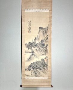 【洛座】【真作】逸品 江戸後期の画家 長谷川嵐渓 筆 山水＜南画中国唐物◆