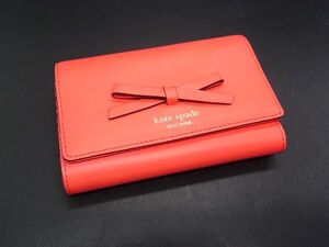 ■美品■ kate spade ケイトスペード レザー リボン 二つ折り 財布 ウォレット 小銭入れ レディース レッド系 DG7050