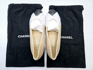 k【新品未使用 １円スタート】 CHANEL シャネル バレエシューズ パンプス ベージュ×ブラック バイカラー フラット レザー 37サイズ