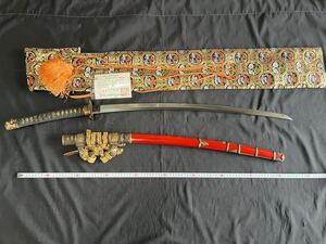 刀/長さ69.4cm /反り2.4cm/目釘有/時代物/丹後守兼道/日本刀/登録証付/白鞘/脇差/太刀/作家物/古武具/骨董/古美術/美術品