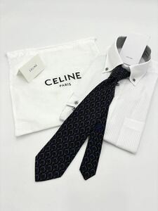 【美品】☆CELINE☆ ＊セリーヌ＊　　ネクタイ　ハイブランド　ダークパープル　総柄　シルク　100%