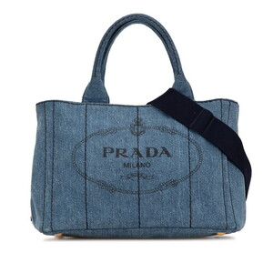 プラダ カナパ ハンドバッグ ショルダーバッグ 2WAY インディゴブルー デニム レディース PRADA 【中古】