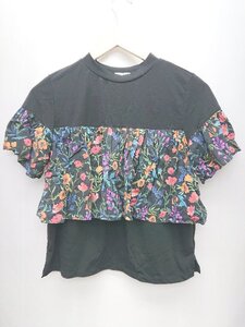 ◇ ivory court アイボリーコート 花柄 半袖 Tシャツ カットソー ブラック マルチ レディース P