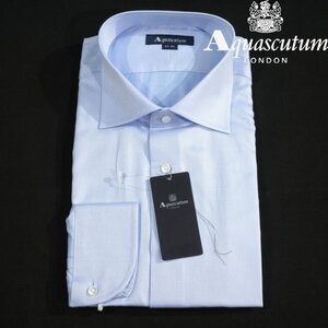 新品1円～★定価2.6万 Aquascutum アクアスキュータム メンズ 日本製 長袖 クリアツイルドレスシャツ LL 43-84 ブルースリムタイプ◆8933◆