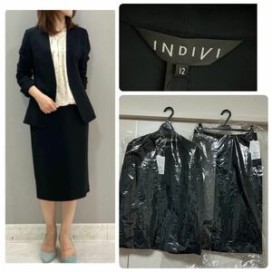新品　INDIVI インディヴィ　洗える　スーツ　セットアップ　ネイビー　12 ノーカラージャケット スーツ スカート セットアップ