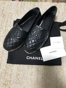 美品　シャネル CHANEL エスパドリーユ　スニーカー 靴 シューズ ブラック 黒 ココマーク パンプス レザー　サイズ37