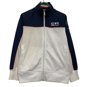 FILA ロゴジャージ L キッズ 150～ ホワイト ネイビー フィラ ジップアップ ラグラン スポーティー 古着卸 アメリカ仕入 a612-5296