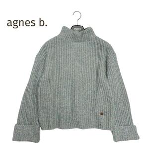 美品☆agnes b.☆アニエスベー ロゴ金具 ラメニット 長袖 ブルー フリーサイズ