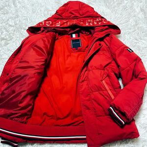 極美品/XLサイズ TOMMY HILFIGER トミーヒルフィガー フード ダウンジャケット 高性能 撥水 防水 防寒【希少カラー】レッド 赤 入手困難品