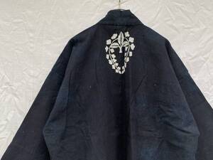 首元に 下り藤 戦前 戦後 印半纏 手差し 滲み文字 もめん INDIGO BLUE 藍染 JAPAN VINTAGE ジャパンヴィンテージ 30s40s50s 津島 武田