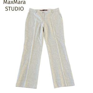 美品☆MaxMara STUDIO☆マックスマーラストゥディオ 大きいサイズ ウールチェックパンツ 薄いグレー ライトグレー サイズ46 ３XL