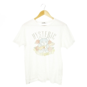 ヒステリックグラマー HYSTERIC GLAMOUR Tシャツ カットソー ラウンドネック 丸首 半袖 プリント ロゴ ヒスベア ギター M 白