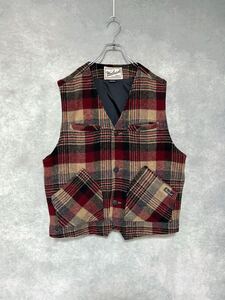 【 90s ウールリッチ 】old woolrich ウールベスト / size L / 90年代 チェック柄 サイドアジャスター アメカジ ハンティング ジャケット