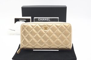 ☆安心の３大保証☆ ABランク ≪CHANEL シャネル/ラウンドファスナー長財布≫ A50097 トラッセ ラムスキン レザー ゴールド 美品 送料無料