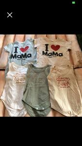 70センチ夏服ロンパース5点セット リンクコーデ　双子コーデ I LOVE MAMA 肌着半袖Tシャツ