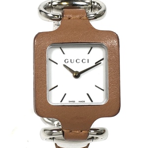 ＊【電池交換済】GUCCI 130.5 1921コレクション クォーツ QZ レディース 腕時計 ホワイト×ブラウン バングルウォッチ グッチ 