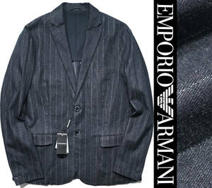 新品8.7万【アルマーニ ARMANI】通年/高級感と清潔感を併せ持つ洒脱な佇まい/テーラードインディゴデニムジャケットS/日本M相当/D3308