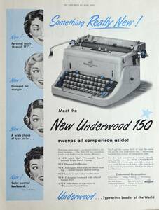 稀少！1954年アンダーウッド・タイプライター広告/Underwood 150 Typewriter/T