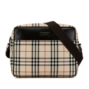 バーバリー ノバチェック ロゴプレート ショルダーバッグ ベージュ ブラウン キャンバス レザー レディース BURBERRY 【中古】