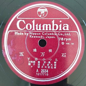 【SP盤レコード】Columbia/端唄 五万石/心して 下谷小つる/SPレコード