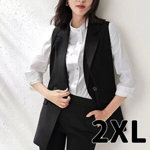 ジレ ベスト ブラック 黒 2XL レディース トップス 韓国 重ね着 薄手 シンプル