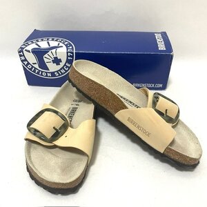 【未使用】 Birkenstock ビルケンシュトック サンダル EU38 24.5cm ビックバックル 本革レザー ベージュ おしゃれ ブランド HMY