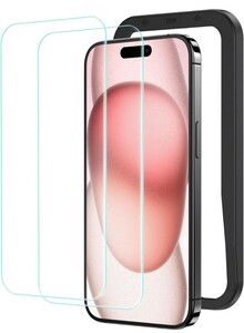ER-139@NIMASO ガラスフィルム iPhone15用強化ガラス 保護フィルム ガイド枠付き 2枚セット アイフォン 15（6.1インチ）対応 NSP23H69
