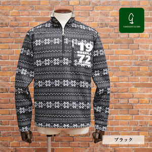 1円/23秋冬/GREENCLUBS/5(XL)サイズ/ハーフジップニット ジャガード ノルディック柄 裏起毛あたたか 日本製 新品/黒/ブラック/jt109/