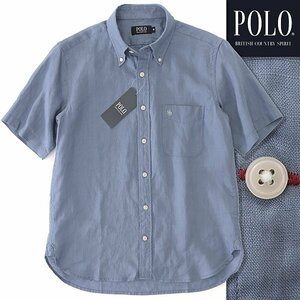 新品 POLO BCS ポロ 清涼 リネン シャンブレー 半袖 BDシャツ L サックス 【NXP693_520】 春夏 メンズ ボタンダウン ポニー 麻 サマー 盛夏