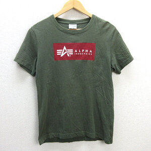 z■アルファ/ALPHA プリントTシャツ【M】カーキ/men