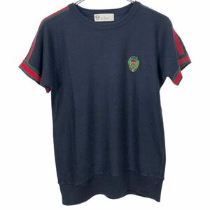 Vintage GUCCI グッチ　レディース　ネイビー　ワンポイント　半袖　ニット　Tシャツ　トップス　