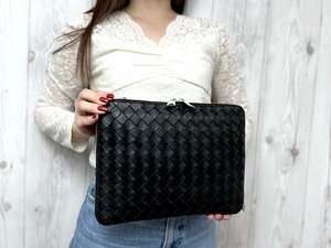 極美品 BOTTEGAVENETA ボッテガヴェネタ イントレチャート セカンドバッグ クラッチバッグ バッグ レザー 黒 メンズ 77334Y