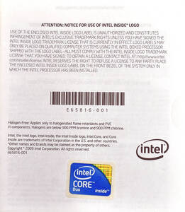 intel Core 2 Duo エンブレムシール (純正/未使用品)(非純正品では有りませんのでご安心願います。(管:EB11