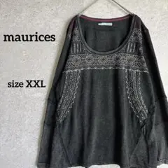 maurices カットソー 長袖 XXL チャコール 刺繍 民族風 アジアン