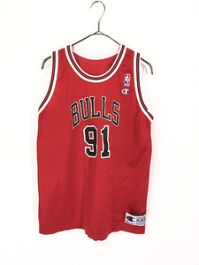 レディース 古着 90s USA製 Champion NBA Chicago BULLS No 91 「RODMAN」 メッシュ タンクトップ XL 18-20 古着