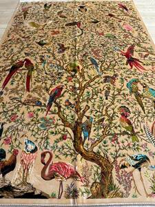 珍品　イラン・クム産　ネギン・マシュハド・ヘレル工房　高級ペルシャ絨毯　総シルク　手織り　最高峰289万ノット　148×223cm 花鳥の図
