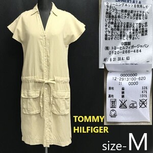 トミーヒルフィガージャパン★TOMMY HILFIGER★麻53％ノースリーブ/シャツワンピース【サイズM/ベージュ/beige】春夏/Tops/Dress◆pBH693