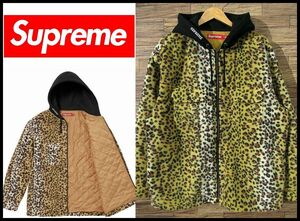 送無 1～2回着用の極美品 Supreme シュプリーム 23FW Fleece Zip Up Hooded Shirt Brown Leopard フリース フーデッド シャツ レオパード L