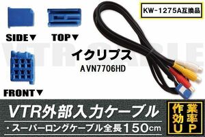 KW-1275A 同等品 VTR外部入力ケーブル イクリプス ECLIPSE AVN7706HD 対応 アダプター ビデオ接続コード 全長150cm カーナビ 映像 音声