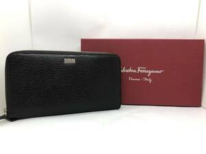 極美品★Salvatore Ferragamo フェラガモ★ダブルジップ ラウンドファスナー 財布 ダークブラウン レザー 大容量