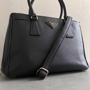 1円 PRADA プラダ ハンドバッグ 2way トートバッグ ショルダーバッグ ガレリア 三角ロゴ レザー 黒 ブラック斜め掛け サフィアーノ