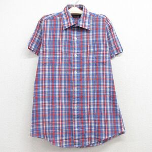 古着 半袖 シャツ キッズ ボーイズ 子供服 80s 薄紺他 ネイビー チェック 24jun17